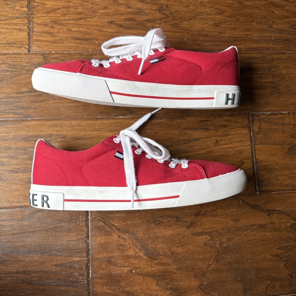 TOMMY HILFIGER FLINT Sneakers WOMEN'S 10 M RED Canvas Hipster Preppy Shoes EUC